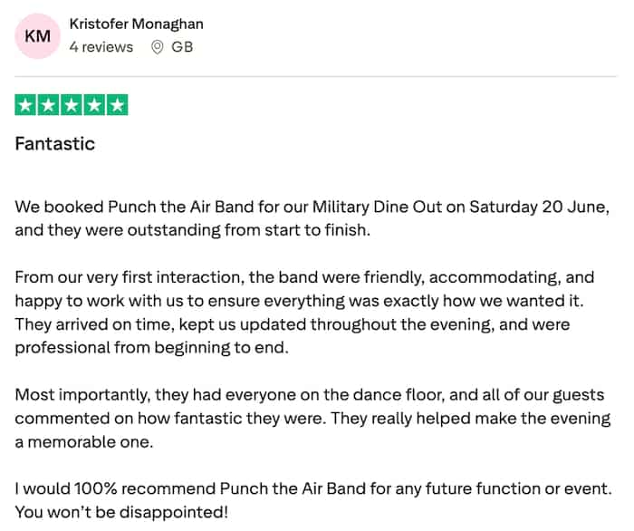 Military dine out event client review